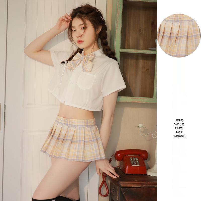 Sexy Transparent Plaid Two-Piece Lingerie Set with Skirt