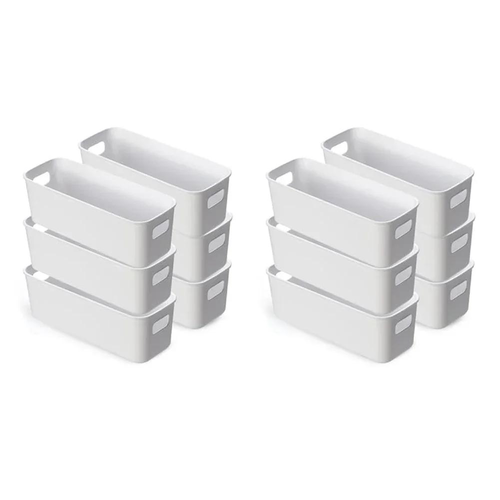 6/12pcs White Stackable Plastic Storage Boxes With Handles, Compact Organisers For Kitchen, Bathroom, Office And Closet Use