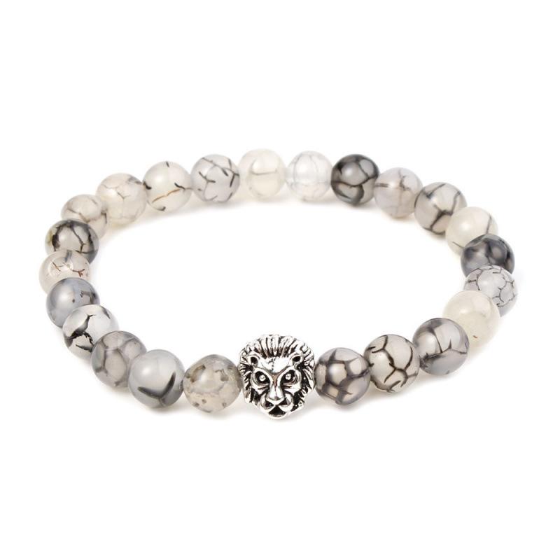 2019 Beliebtes 8mm mattes Vulkangestein Armband mit schwarzen Drachen- und goldenen Löwenkopf-Perlen