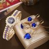 Golden Luxury Watch Women Ring Necklace Earring Rhinestone Fashion Wristwatch Casual Ladies Bracelet Watches Jewelry Set