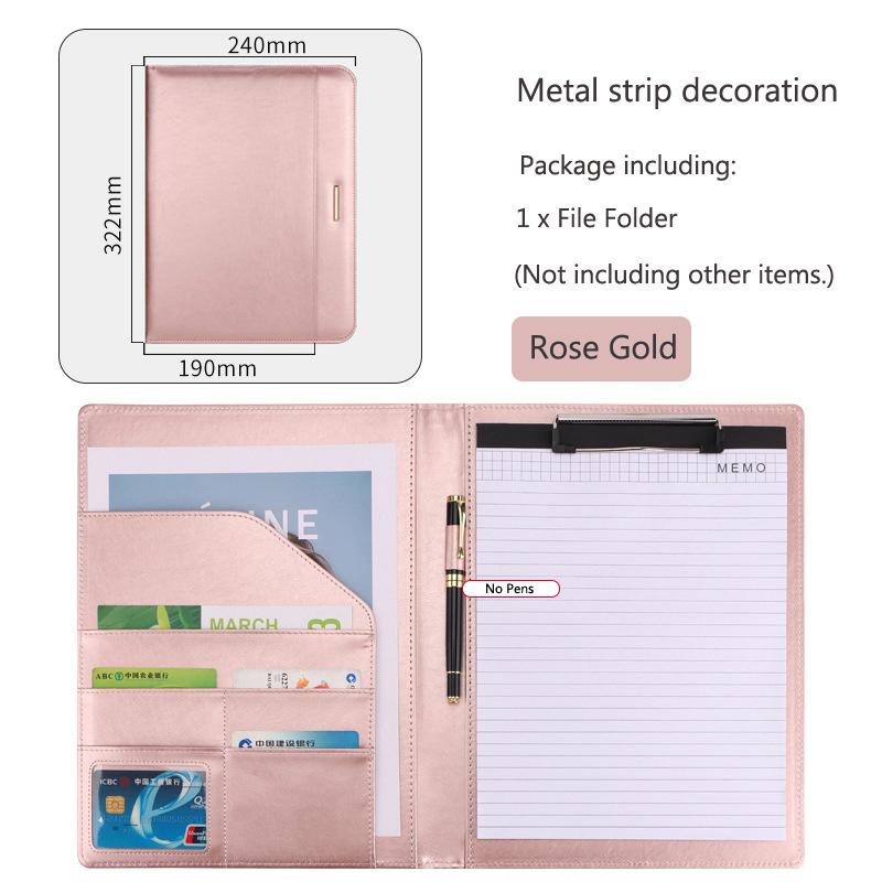 A4 Business Padfolio File Mappa Rose Gold irattartó Vágólap Mappa Bőr Asztal Szervező Találkozó Írótömb Iroda