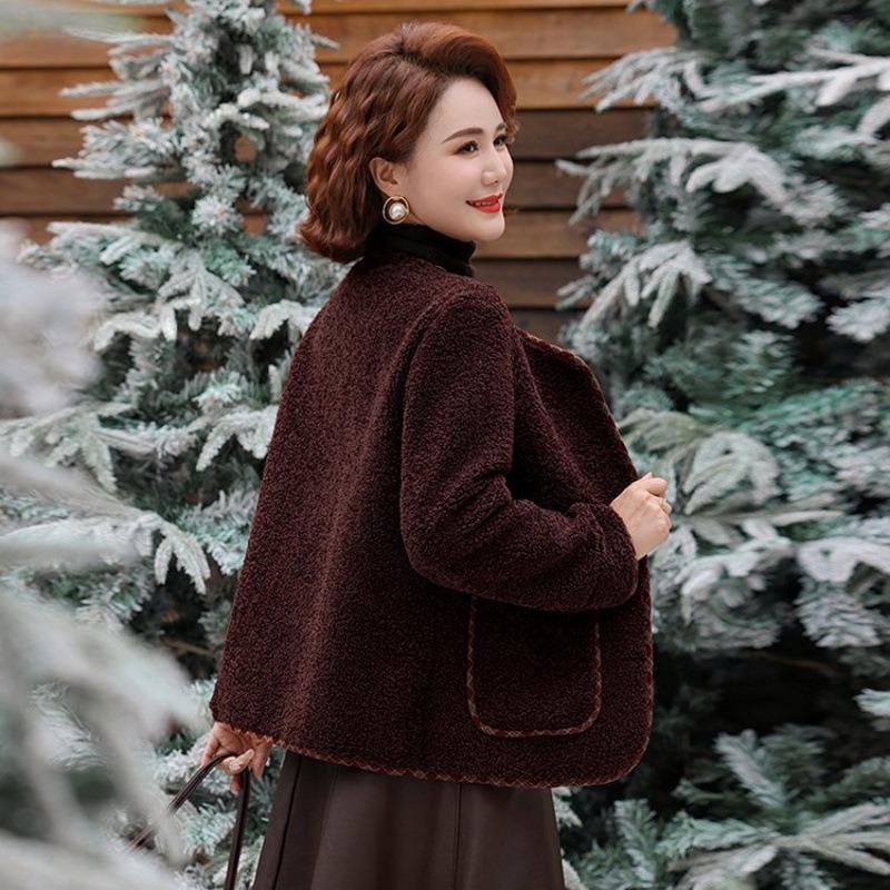 Women's winter thermal round neck granular fleece jacket short versatile top women's