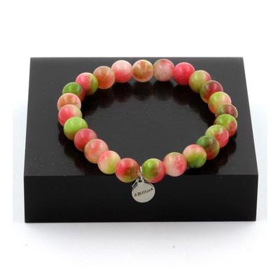 Pierres et Minéraux. Bracelet Perles Tourmaline melon d'eau 8 mm. Fabriqué en France.
