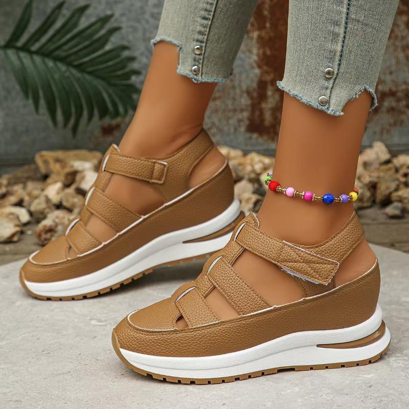Summer Wedge Heel Sandals, Perforated and Breathable Women's Thick-soled Velcro Shoes