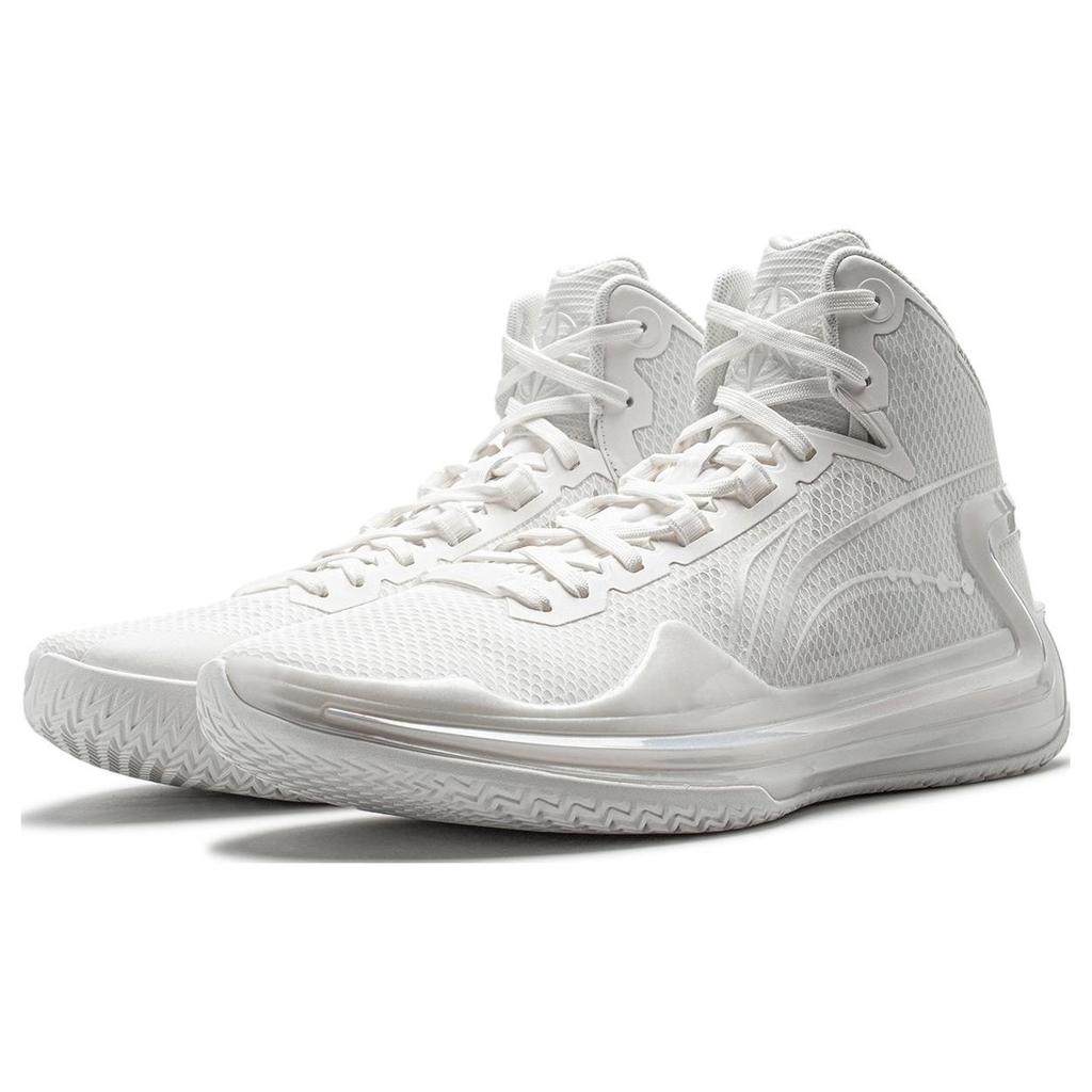 Li Ning Liren 4 Weißer Perlmutt Mittelhohe Basketballschuhe Unisex Nebelweiß ABAT095-8