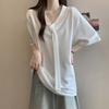 Women's Plus Size Lace-Up V-Neck Short Sleeve T-Shirt - 2025 Summer Loose Fit, Slimming, Versatile Fashion