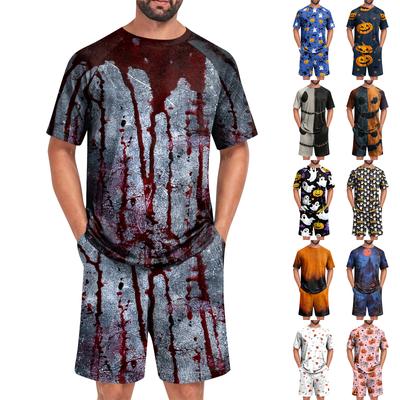 Men's Halloween Casual Lounge Pajama Set Short Sleeve Top and Shorts Comfortable Fit Lightweight Soft Fabric Relaxed Style