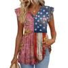 Women’s V Neck Short Sleeve Tunic Top with Flag and Floral Print Loose Fit Soft Fabric Casual Blouse for Summer
