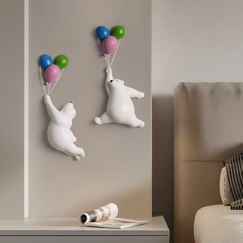 Resin Bear Animal Sculpture Nordic Creative Wall Balloon Wall Decor Pendant Living Room Children's Room Bedroom Wall Decorations