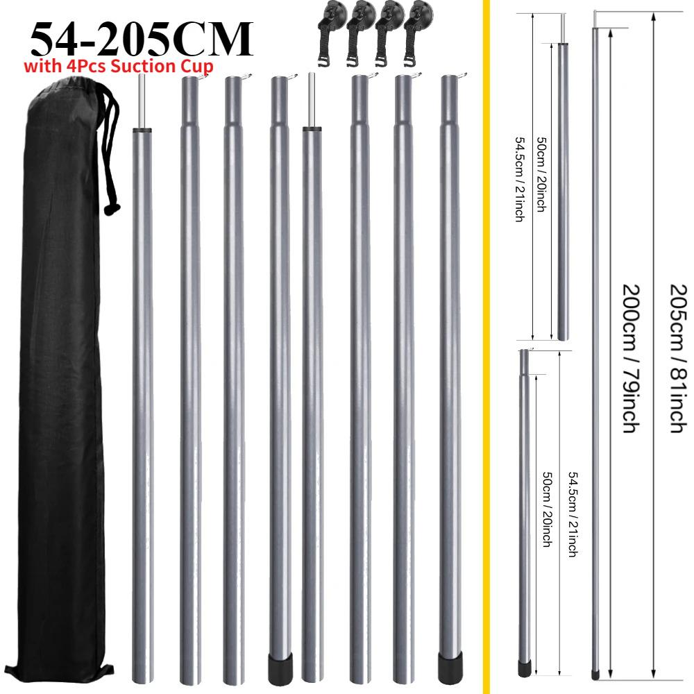 Car Tent Telescopic Pole with 2/4Pc Suction Cup Adjustable Aluminium Alloy Tent Rods for Trailor Hiking Camping Awning Shelters