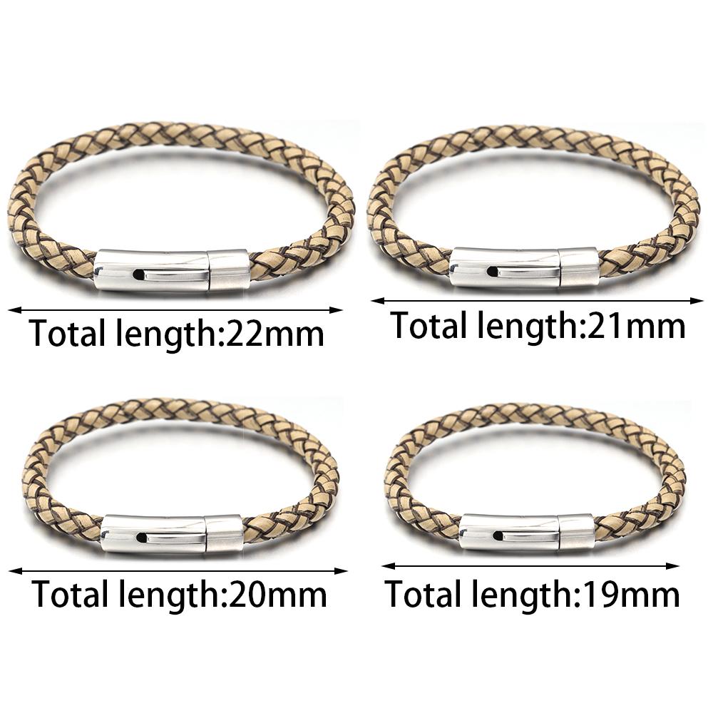 1pc 19/20/21/22cm Leather Cord Bracelet Vintage Stainless Steel Buckle Braided Rope Bracelet For DIY Fashion Crafts Jewelry Gift