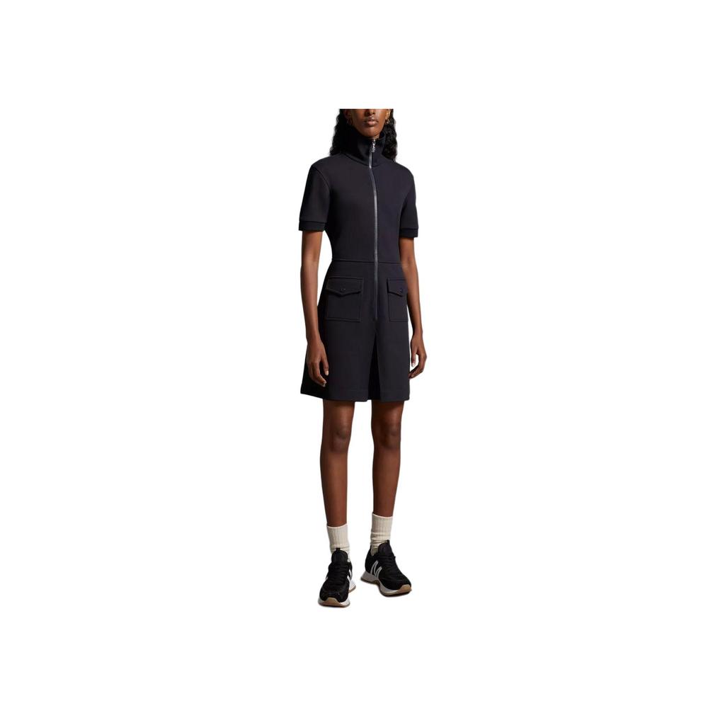 Moncler Monochrome Minimalist Stand Collar Zipper Short Sleeve Dress Women Dress Blue J10938I00011899V9778
