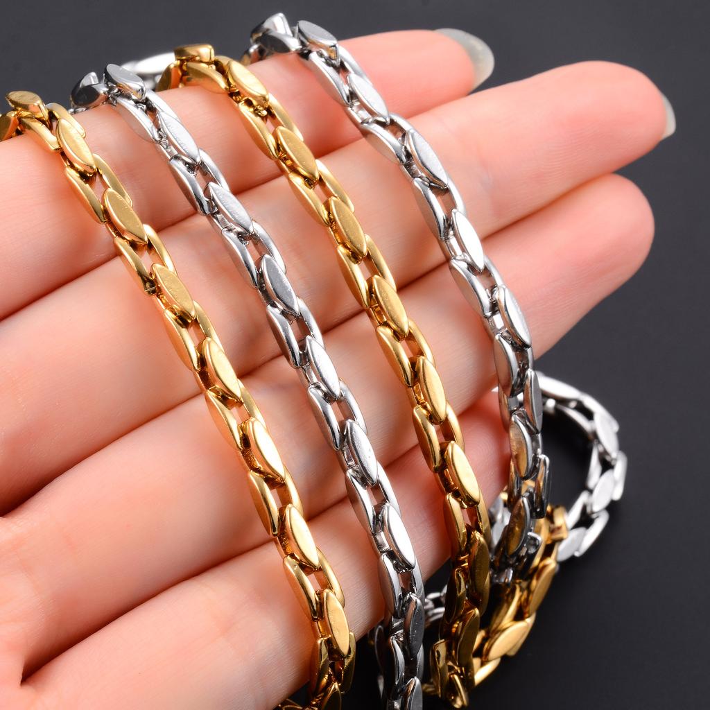 4,2 mm Schicke Edelstahl-Halskette Grobgliedrige Halskette für Männer Frauen Hiphop Rock Punk Junge Choker Goldfarben Metallschmuck