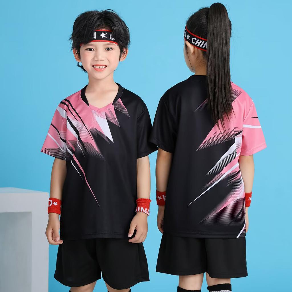 Spot 2026 children's badminton jersey set men's printed volleyball jersey student game training jersey short sleeve summer