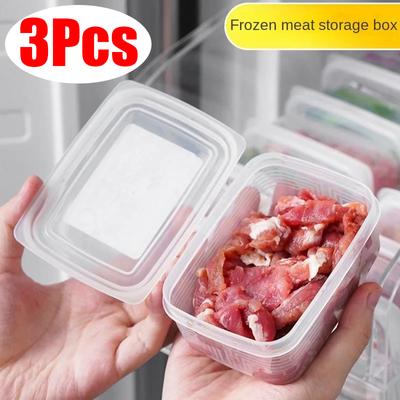 3Pcs Sealed Storage Box Transparent Kitchen Organizer Fridge Fruit Meat Freezing Sorting Sealing Boxes Sealed Food Storage Case