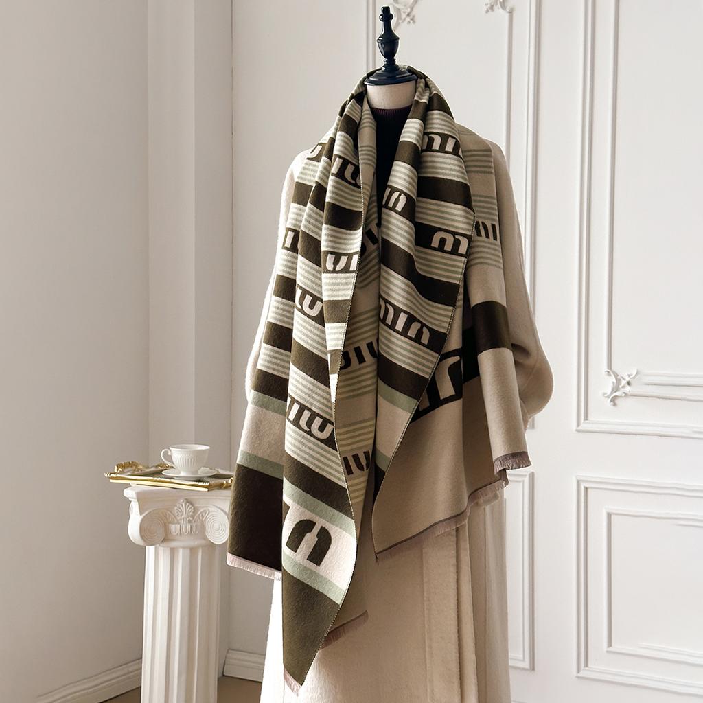 Elegant Striped Design Scarf Imitation Cashmere Soft Warm Versatile Shawl Coldproof Windproof Blanket Scarf For Autumn Winter