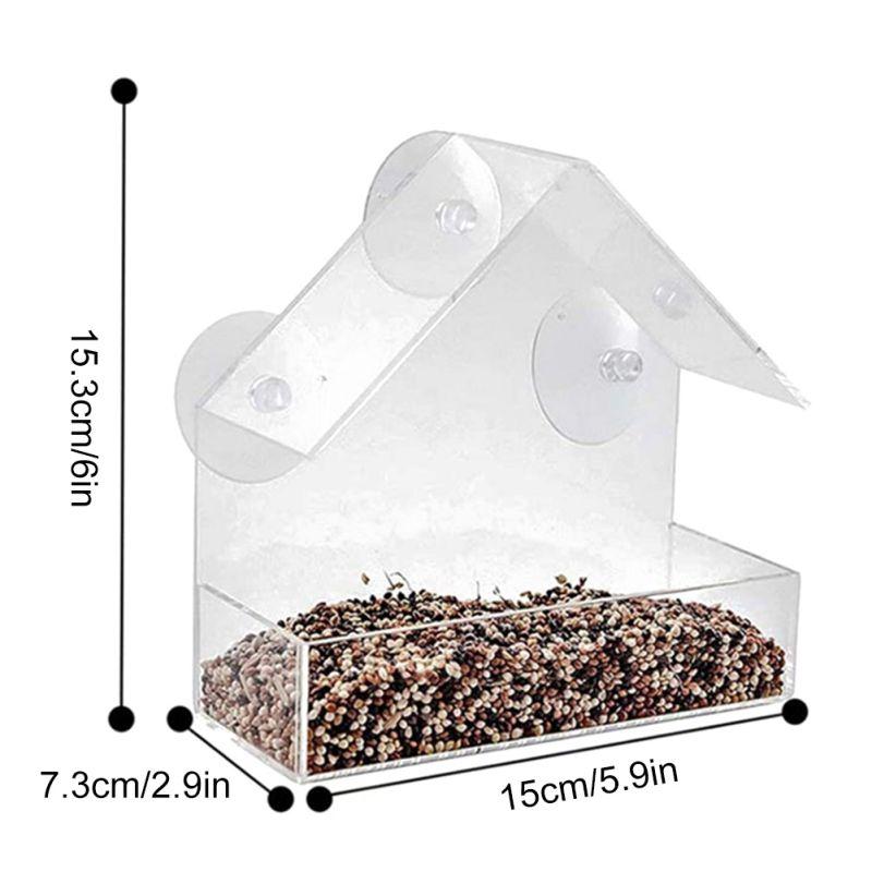 Bird Feeder Acrylic transparent Bird Food Bowl with suction cup, removable and easy to clean 6 inches x 6 inches x 2.8 inches