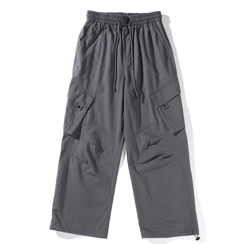 Original Foreign Trade Japanese Retro Washed Cotton Work Pants for Men, Spring and Autumn, Large Pockets, Straight Loose Wide-Leg Casual Pants