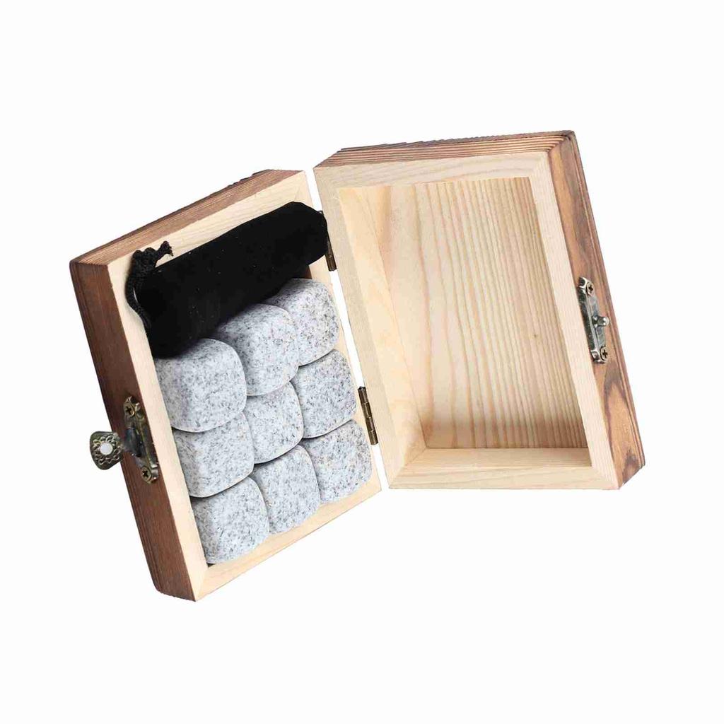 9Pcs Whisky Wine Chilling Stones Set Bar Home Drink Chiller Stones Rocks Wooden Box Packaging