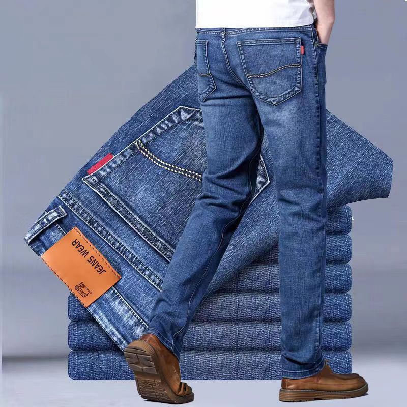 Jeans elasticizzati versatili da uomo per tutte le stagioni, Jeans da uomo a vita alta taglie forti, Pantaloni a gamba dritta