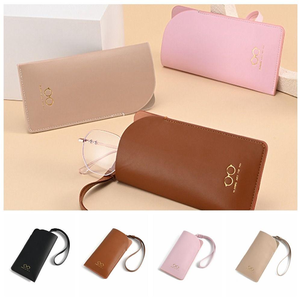 Solid Color Glasses Storage Bag Pu Leather Hanging Neck Eyeglasses Case Female