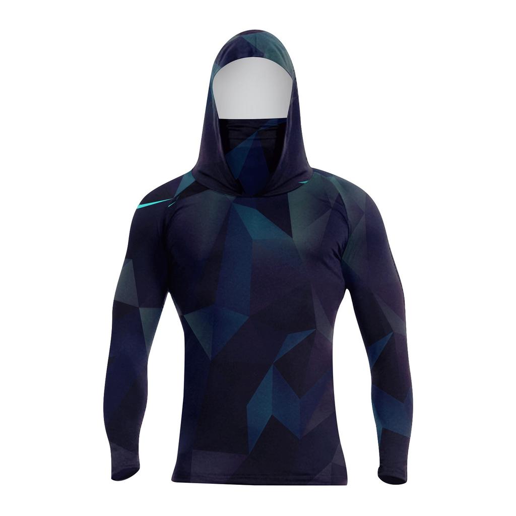 Men's Summer Gradient Color Geometry Quick-drying Long-sleeved T-shirt Sun Clothing Fishing Fitness Sports Hooded Long-sleeved Top