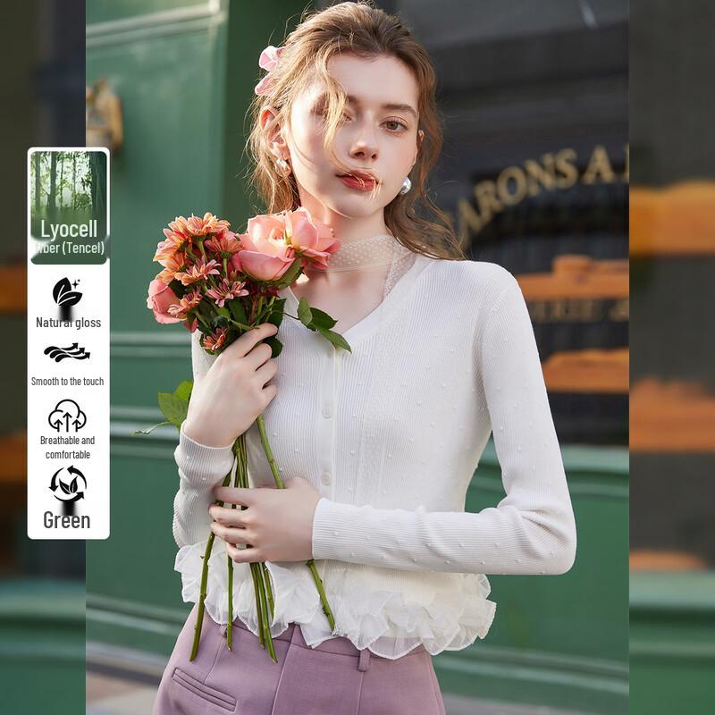 Женский вязаный топ Bailuyu с V-образным вырезом, облегающий, с кружевной отделкой S