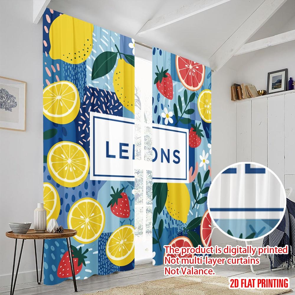 2pcs 2D flat printing Window Curtains Cute Strawberry Lemon Slice Fabric Without Electricity Family Party for Indoor