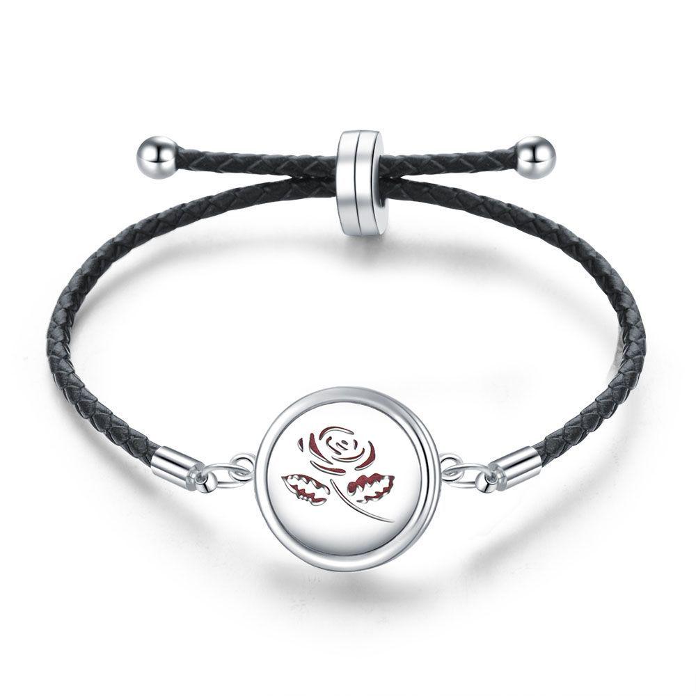 Women's Adjustable Braided Leather Aroma Diffuser Tree of Life Bracelet