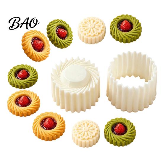 Home Baking Gadgets 2-in-1 Round Mooncake Mold, Double Ended Pastry Press with Scallop And Texture Stamper Spiral Embossing for DIY Baking,