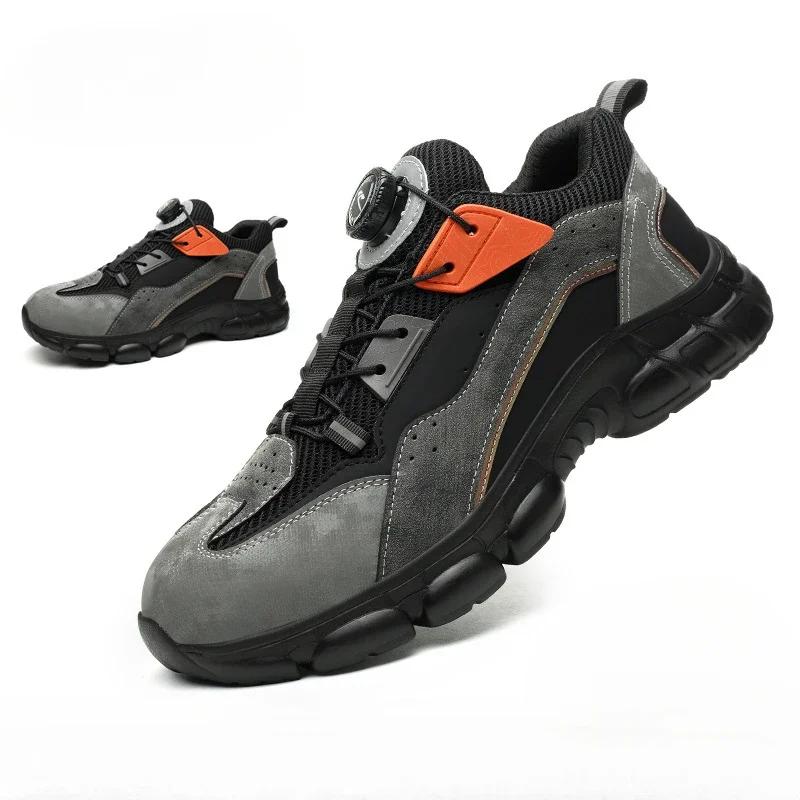 Fashion Waterproof Men Safety Shoes Steel Toe Sneakers Rotated Buckle Puncture Proof Work Safety Boots Work Shoes Platform Boots