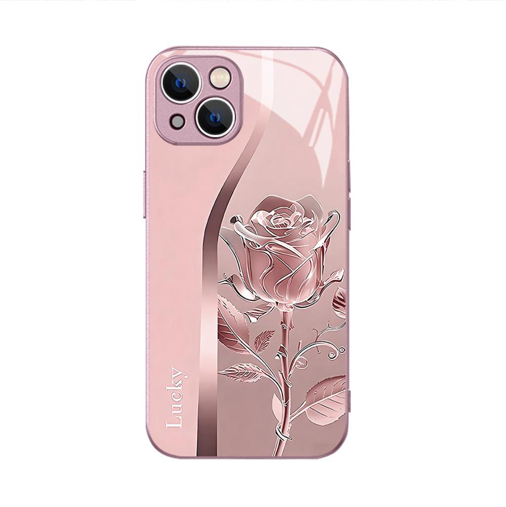 Japanese and Korean Style Metal Rose Tempered Glass Apple 16 Summer Mobile Phone Case Production Protective Case