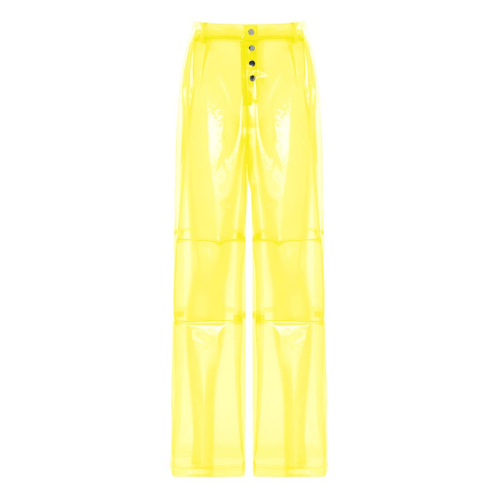 S-XXL Women See Through PVC Pants Button Waist Back Pockets Wide Leg Straight Trousers for Party Dancing Prom Cover Up