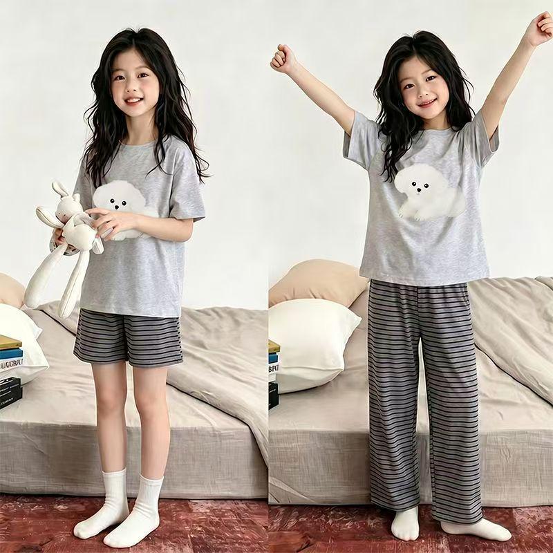 Summer Cartoon Pajama Set: 3-Piece Short Sleeve for Girls