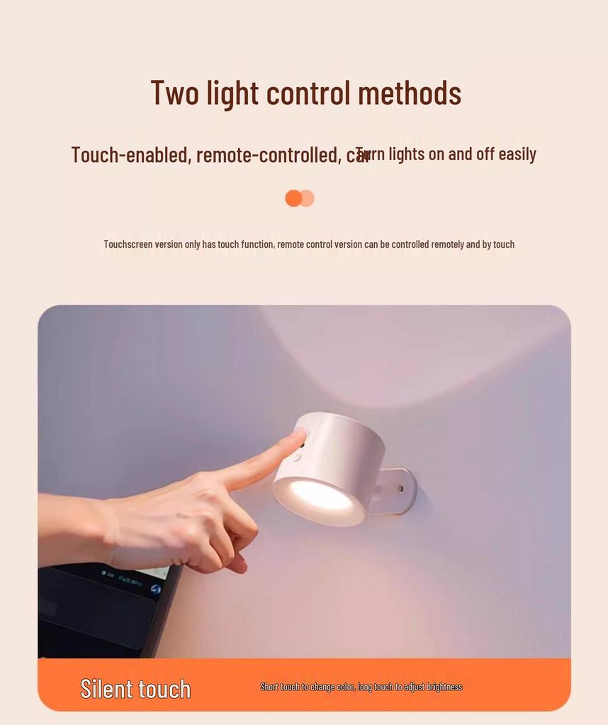 Rechargeable Wireless No-Drill Magnetic Bedside Reading Light with Remote Control