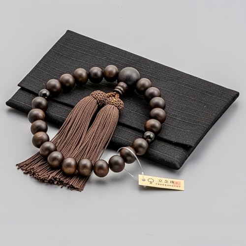 Hasegawa Buddhist Altar Prayer Beads with Prayer Bead Bag, for Funerals and Memorial Services, Made in Japan, Suitable for All Sects, Men's, Striped E