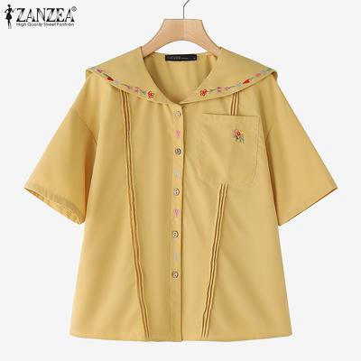 Women Casual Round Neck Short Sleeve Summer Print Blouse