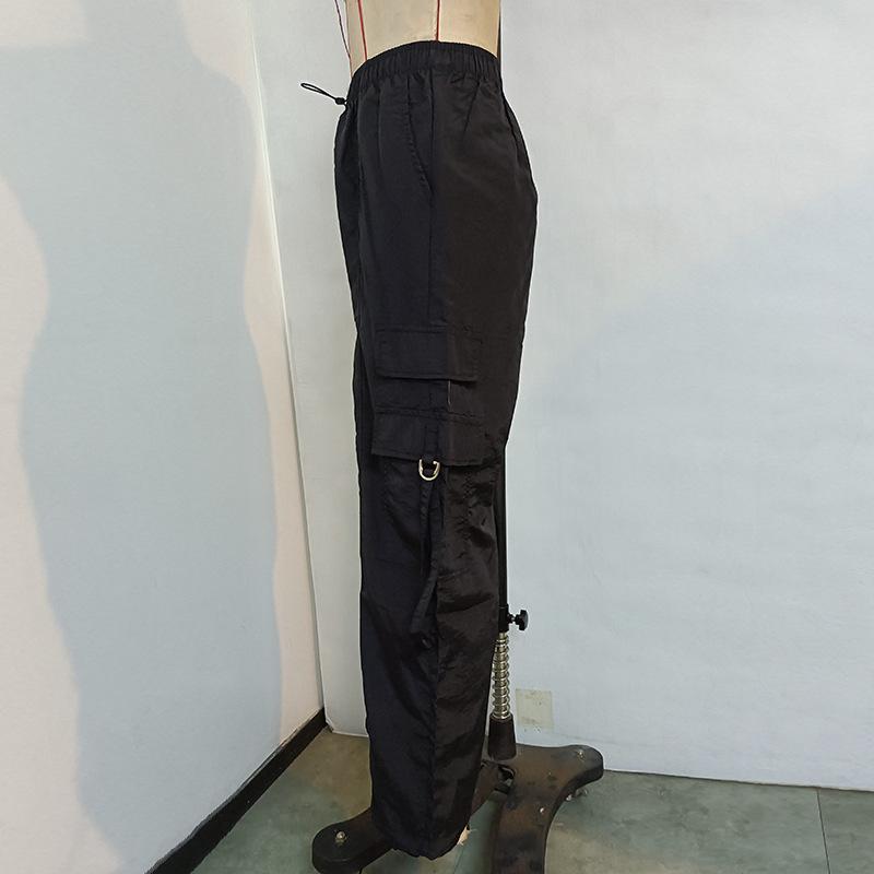 Pantalon de Travail Droit Couleur Unie Élastique Taille Haute Décontracté Pantalon pour Femmes