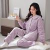 Pajamas Women'S Autumn And Winter Fleece Coral Fleece Winter Three-Layer Thin Cotton-Padded Warm Loungewear Set
