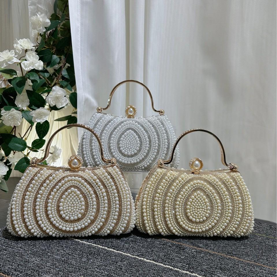 European & American Women's Pearl and Rhinestone Clutch Handbag Wallet Crossbody Bag