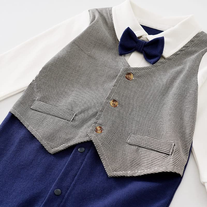 UNIMOR Elegancki Kombinezon Długi Rękaw z Kokardką Stylowy dla Niemowlaka Świątynia i Sesje Zdjęciowe Rozmiar Kombinezon Chłopięcy, Styl Gentlemana z Krawatem, Chrzciny, Wesela,