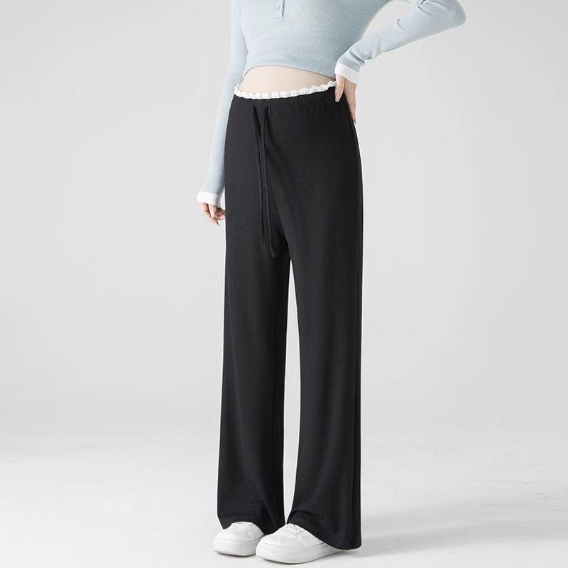 

Maternity Fleece Wide-Leg Pants with Lace Drawstring – Comfortable, Non-Tight Fit for Spring/Autumn M 80-110 lbs