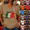 Women's Casual Short Sleeve V Neck Pullover Top Soccer Graphic Print National Flag Support Shirt for Outdoor Activities and Sports