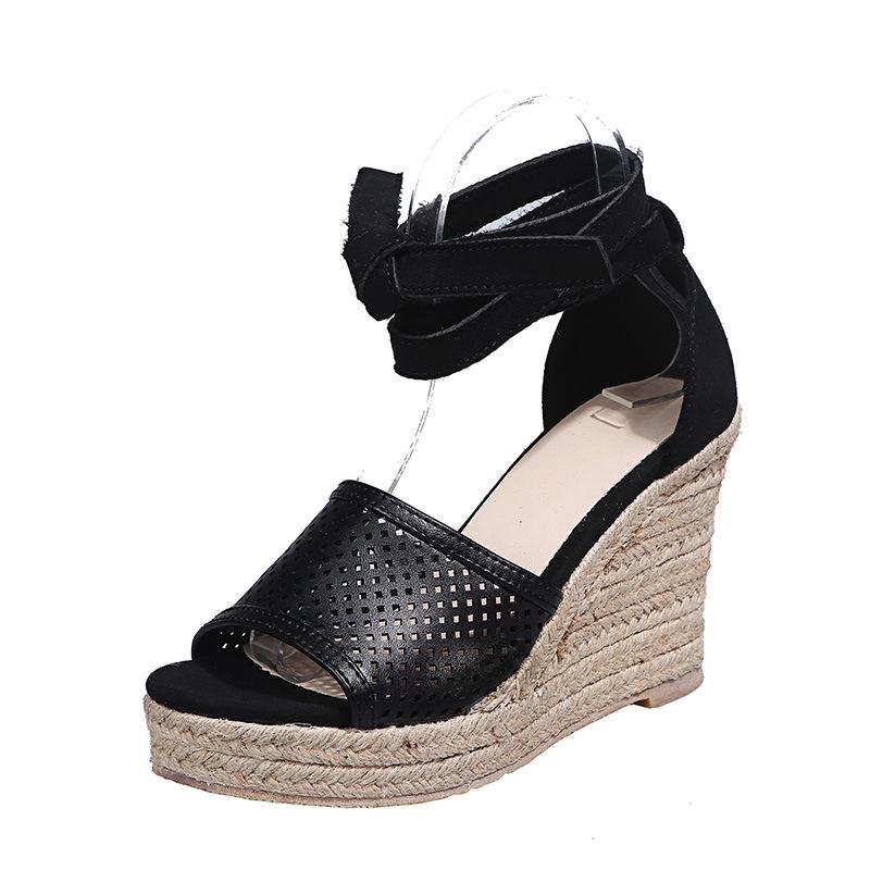 2021 Summer Plus Size Women s Casual Wedge Sandals with Hollow Design and Hemp Rope Trim 38