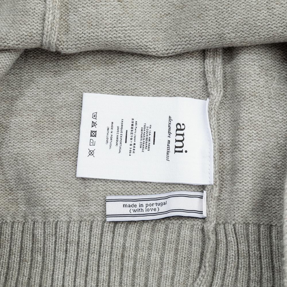 AMI White Heart-shaped Jacquard Alpaca Wool Blended Loose Sweater Polo Collar Men Pullover Sweater