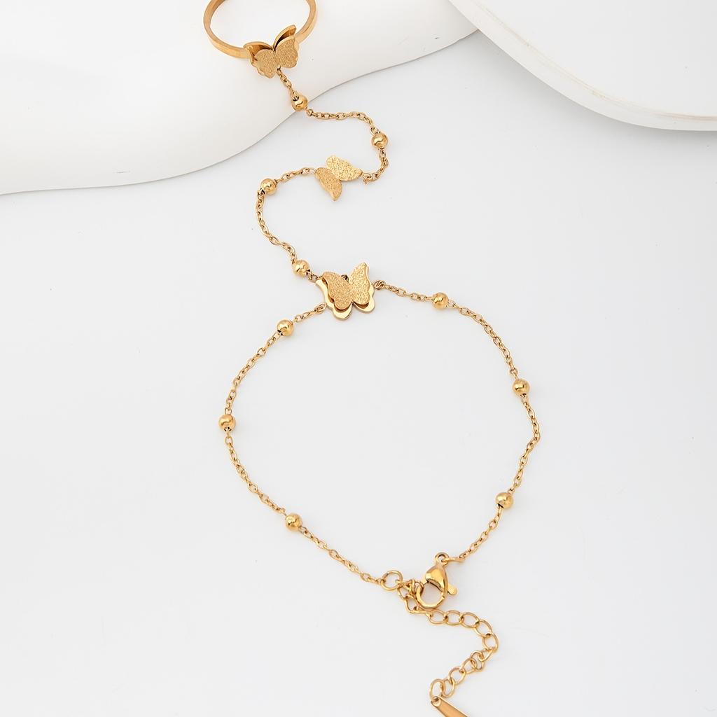 1PC Stylish Finger Bracelet with Frosted Three-dimensional Butterfly Beads, Adjustable Split Ring and Rear Chain