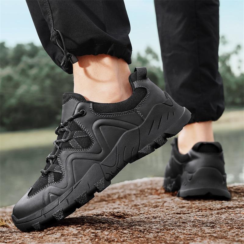 Fashion Brand Outdoor Men Hiking Shoes High-quality Anti Slip Sports Leather Casual Shoes Fashion Thick Soled Comfort Soft Walking Boots