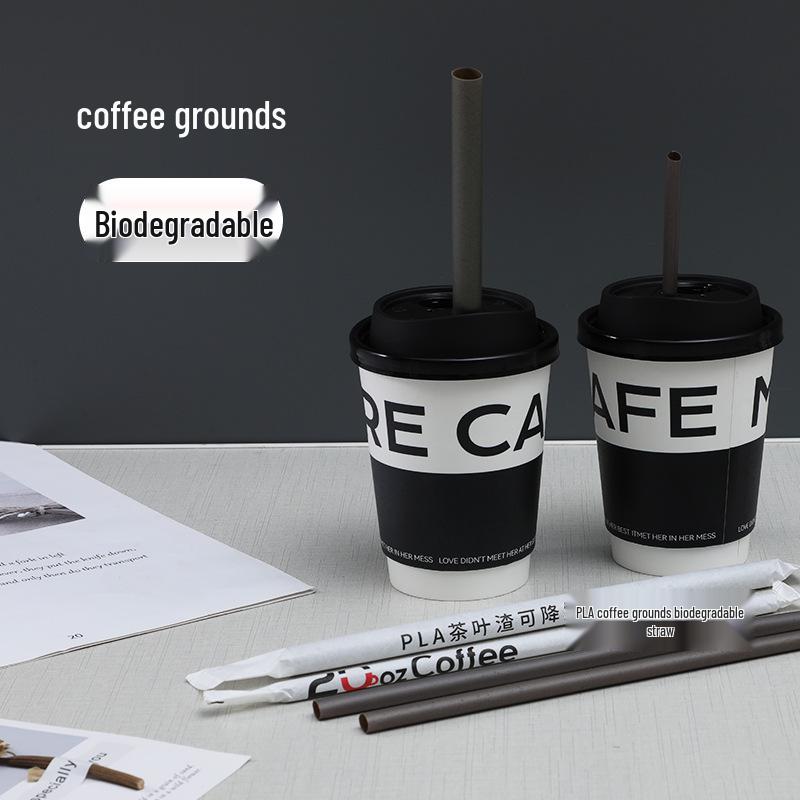 6mm Biodegradable Coffee Grounds PLA Straws - Hot Drink Safe, Food Grade, Individually Wrapped, Disposable