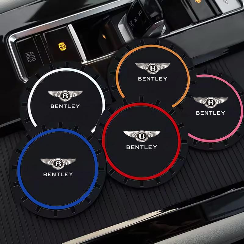 2PC Leather Car Anti Slip Mat Coaster for New Bentley Flying Spur Continental GT Bentayga Mulsanne Car Water Cup Slot Accessory