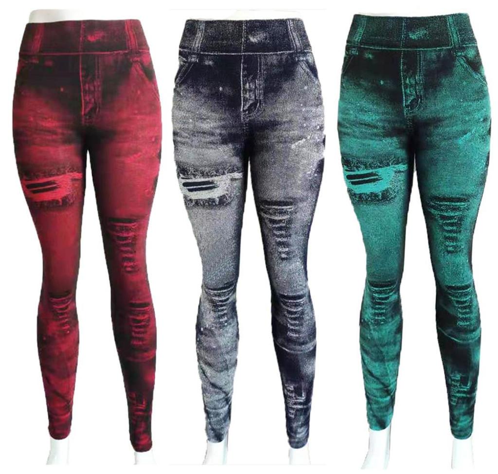 Sexy Imitation Jeans Leggings High Waist Pants Fitness Slim Sport Push Up Leggings for Women